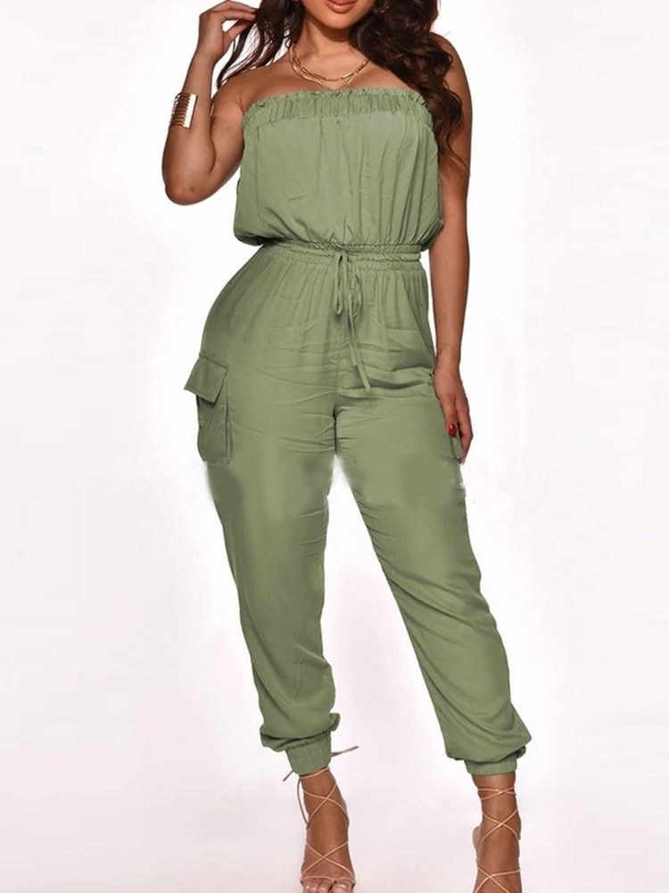 Plain Casual Ankle Length Pencil Pants Mid Waist Jumpsuit For Kvinner