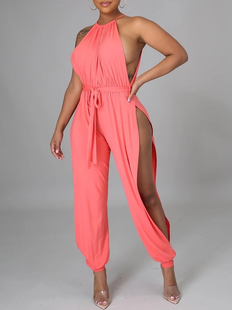 Plain Hollow Sexy Loose High Waist Jumpsuit For Kvinner