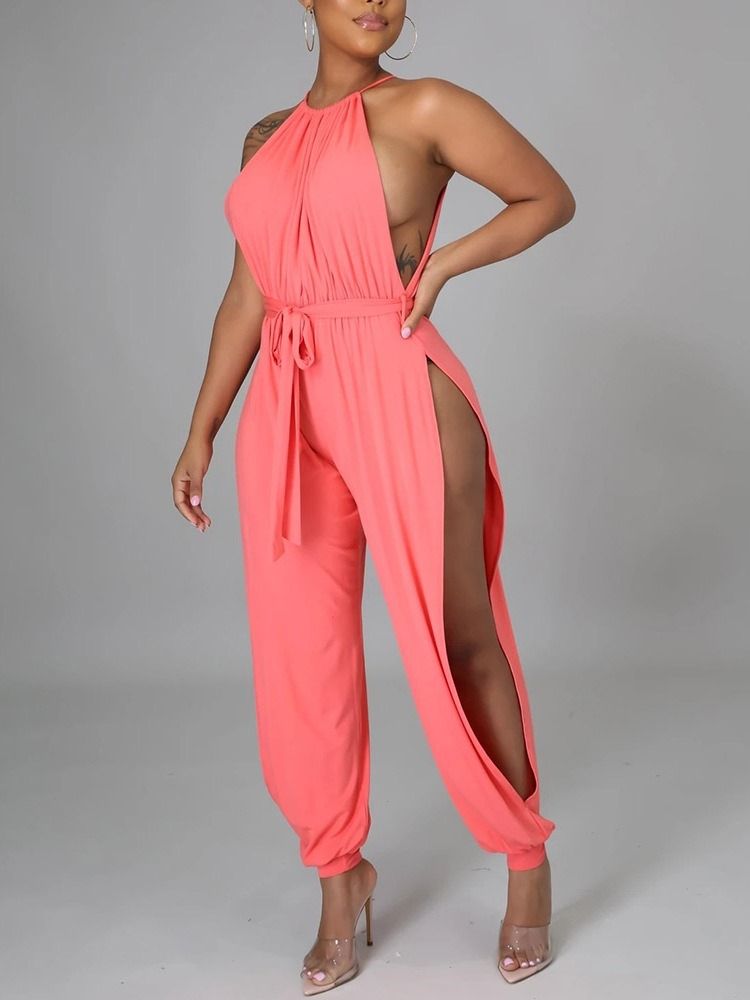 Plain Hollow Sexy Loose High Waist Jumpsuit For Kvinner