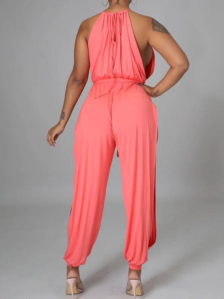 Plain Hollow Sexy Loose High Waist Jumpsuit For Kvinner