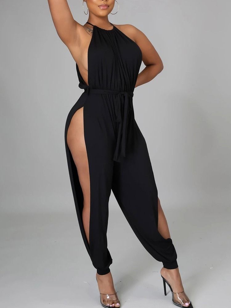 Plain Hollow Sexy Loose High Waist Jumpsuit For Kvinner