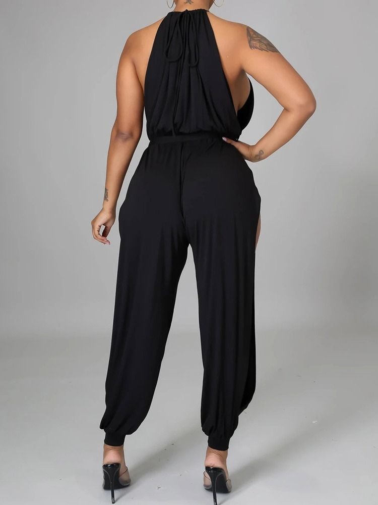 Plain Hollow Sexy Loose High Waist Jumpsuit For Kvinner