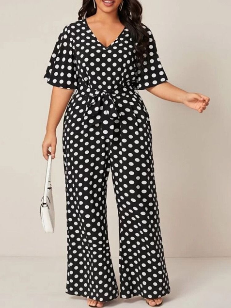 Polka Dots Western Print Slim Straight Jumpsuit For Kvinner