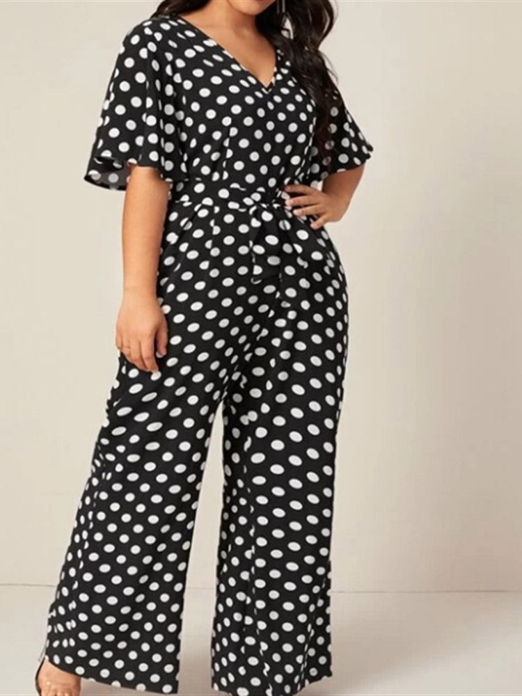 Polka Dots Western Print Slim Straight Jumpsuit For Kvinner