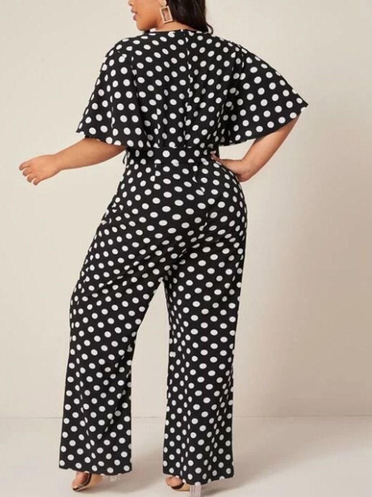 Polka Dots Western Print Slim Straight Jumpsuit For Kvinner