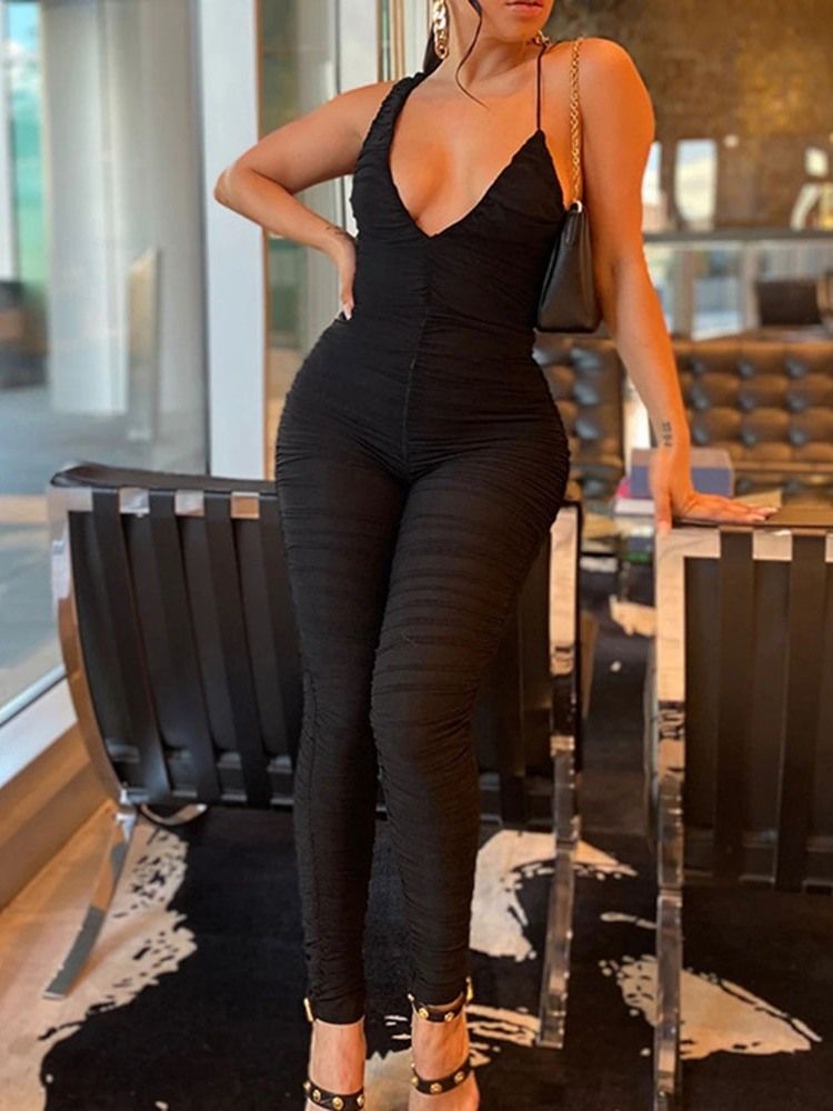 Sexy Plain Backless Pencil Pants Slim Dame Jumpsuit