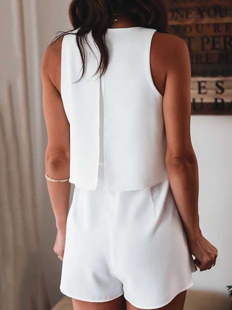 Shorts Office Lady Plain Straight Dame Slim Romper