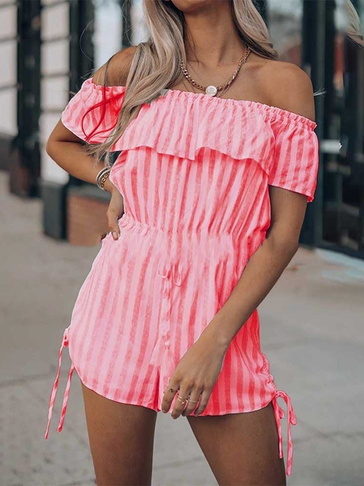 Shorts Stripe Backless Slim Romper For Kvinner