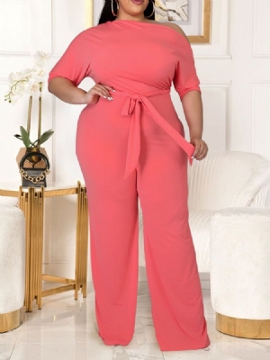 Western Plain Lace-up Straight Loose Jumpsuit For Kvinner