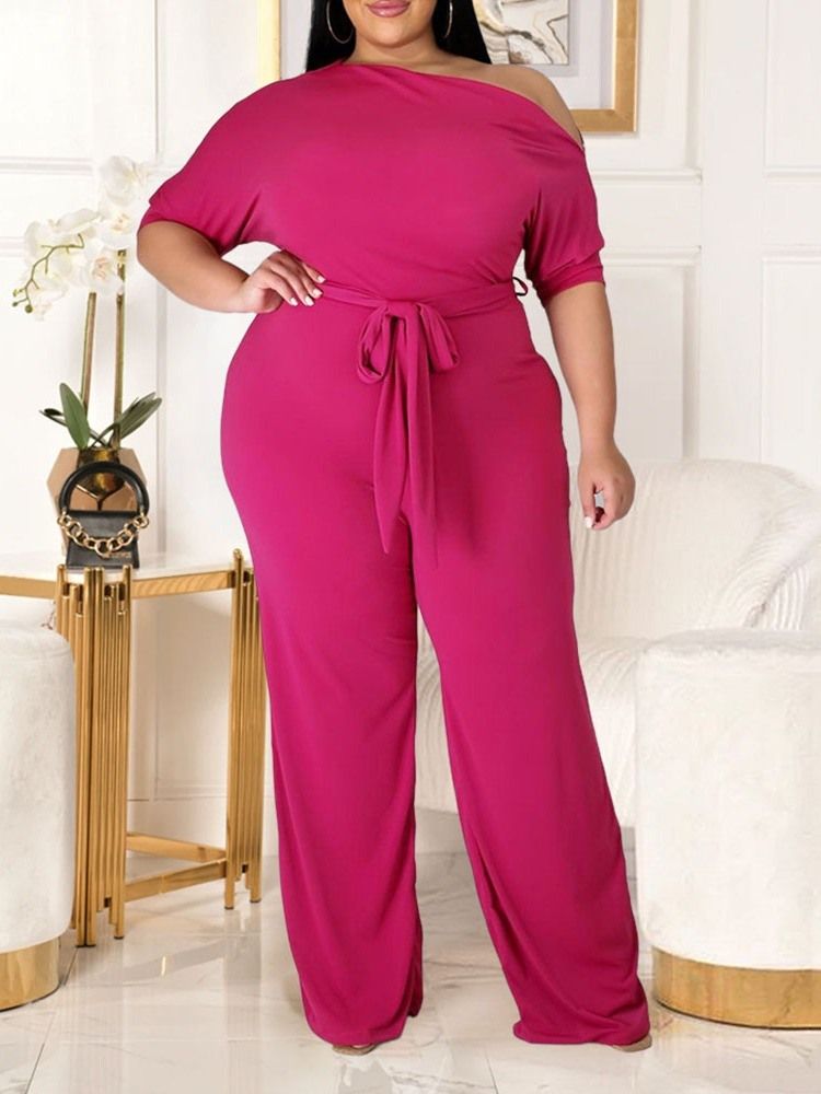 Western Plain Lace-up Straight Loose Jumpsuit For Kvinner