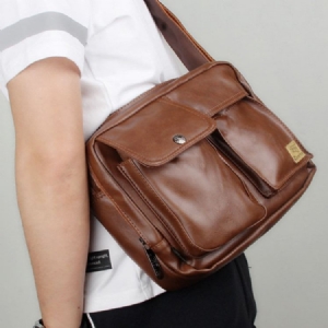 Vanlig Pu-tråd Square Crossbody-vesker For Menn