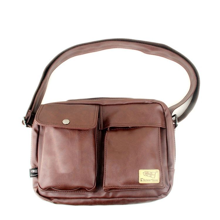 Vanlig Pu-tråd Square Crossbody-vesker For Menn