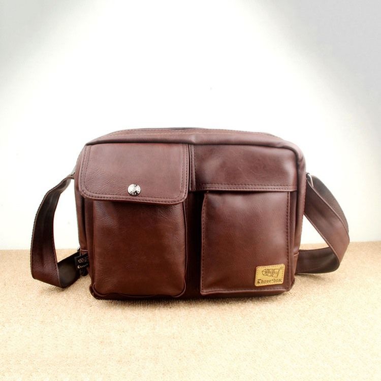 Vanlig Pu-tråd Square Crossbody-vesker For Menn