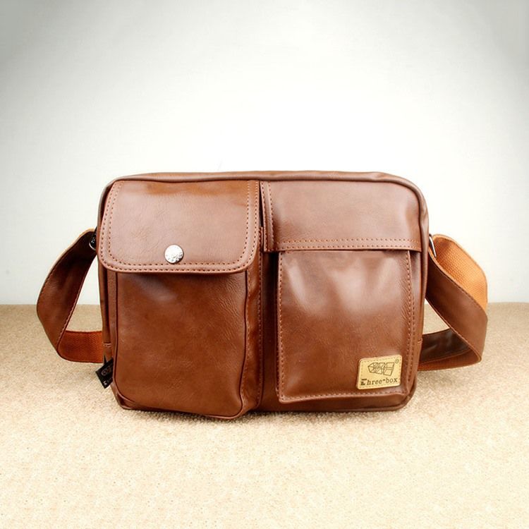 Vanlig Pu-tråd Square Crossbody-vesker For Menn