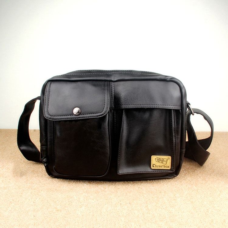 Vanlig Pu-tråd Square Crossbody-vesker For Menn