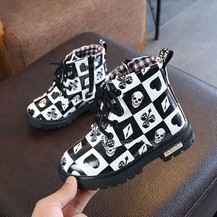 Plaid Side Zipper Baby Boots