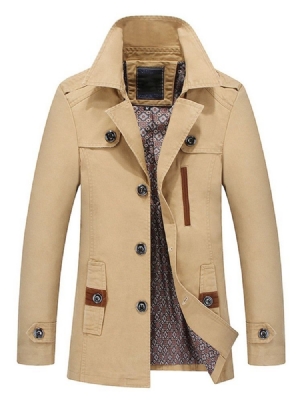 Fargeblokk For Menn Standard Button Fall Casual Trench Coat