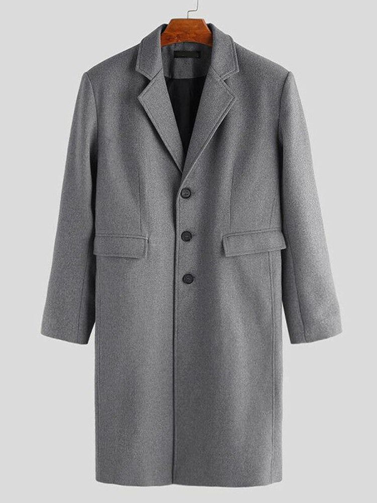 Herre Mid-length Notched Lapel Plain Winter England Coat