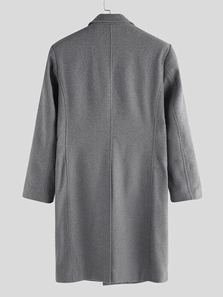 Herre Mid-length Notched Lapel Plain Winter England Coat