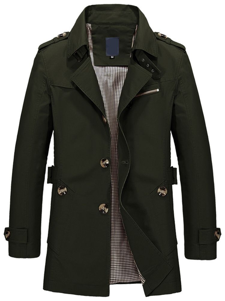 Lapel Ensfarget Vogue Trenchcoat For Menn