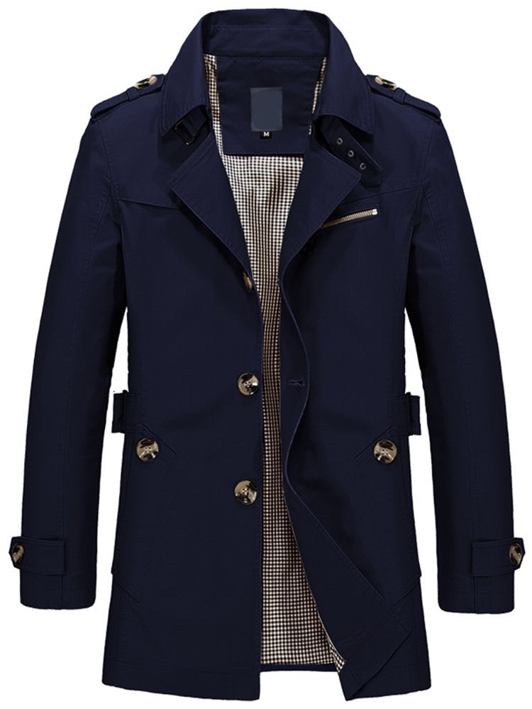 Lapel Ensfarget Vogue Trenchcoat For Menn