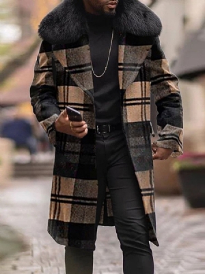 Lapel Plaid Long Winter European Coat