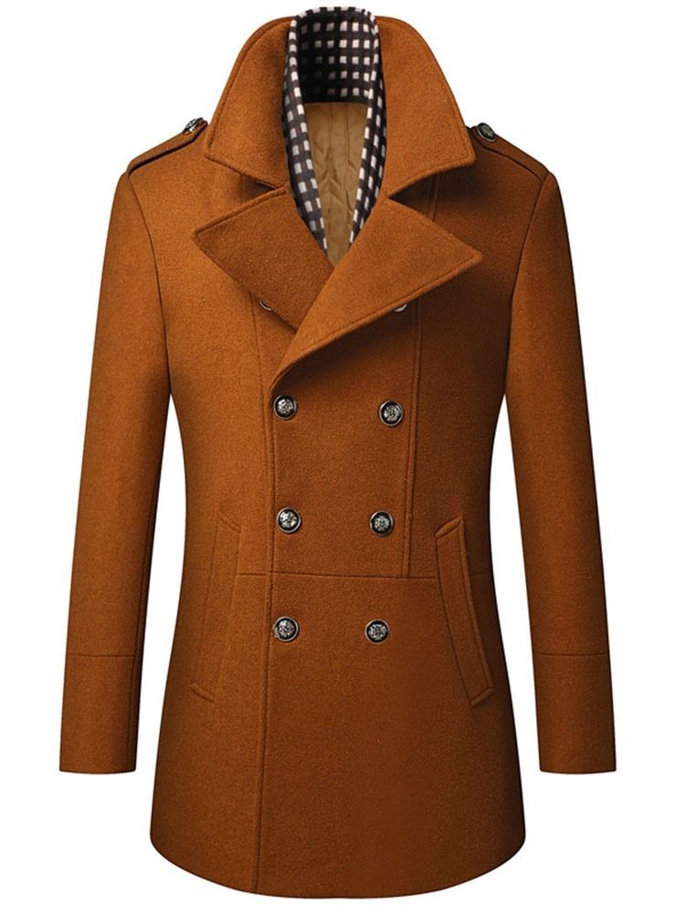 Lapel Plain Mid-length Winter Slim Coat For Menn