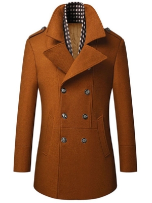 Lapel Plain Mid-length Winter Slim Coat For Menn