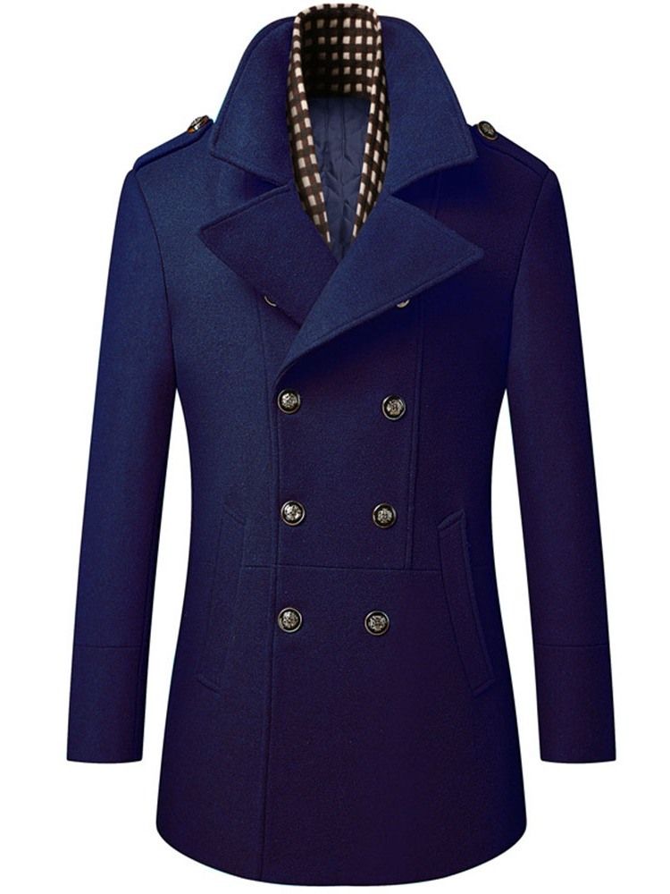 Lapel Plain Mid-length Winter Slim Coat For Menn