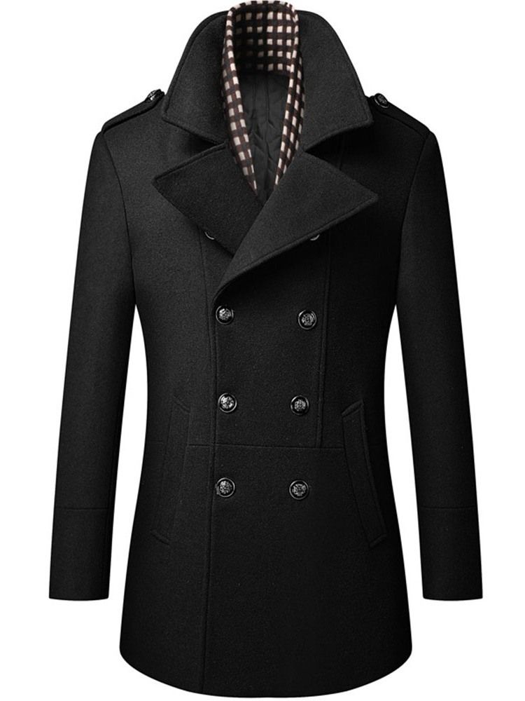 Lapel Plain Mid-length Winter Slim Coat For Menn