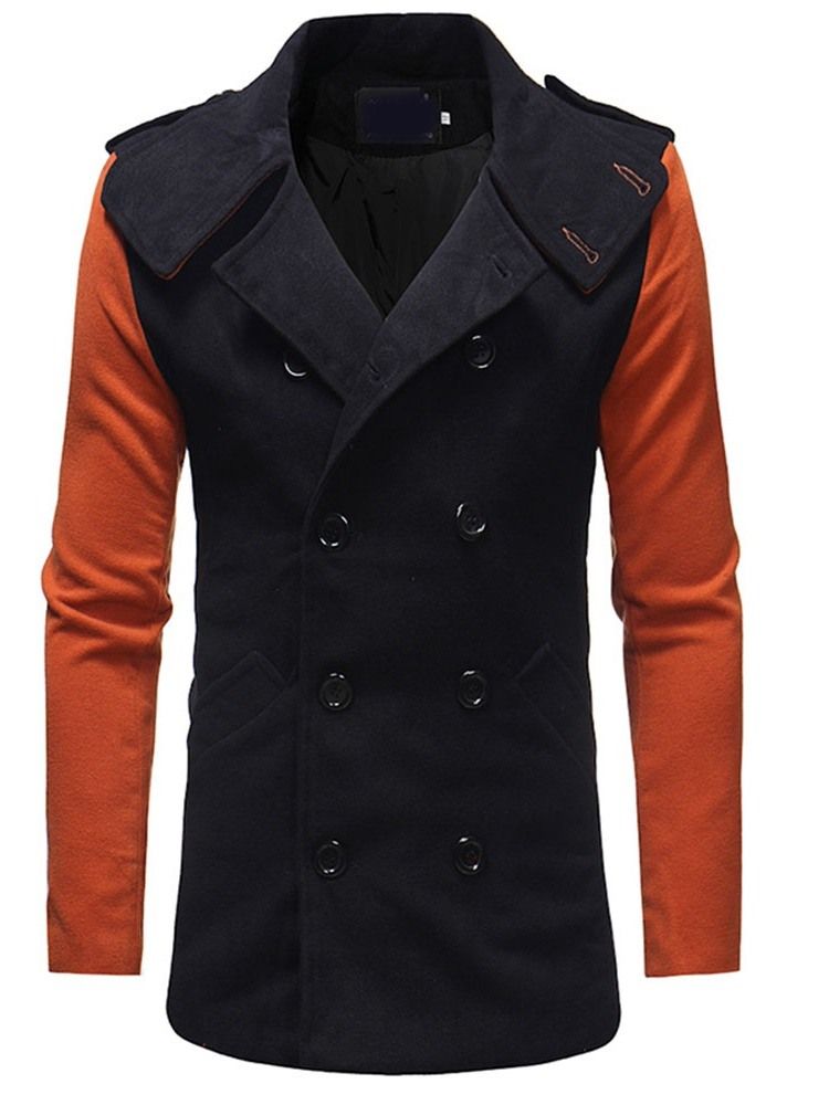 Mid-length Lapel Patchwork Slim Winter Coat For Menn