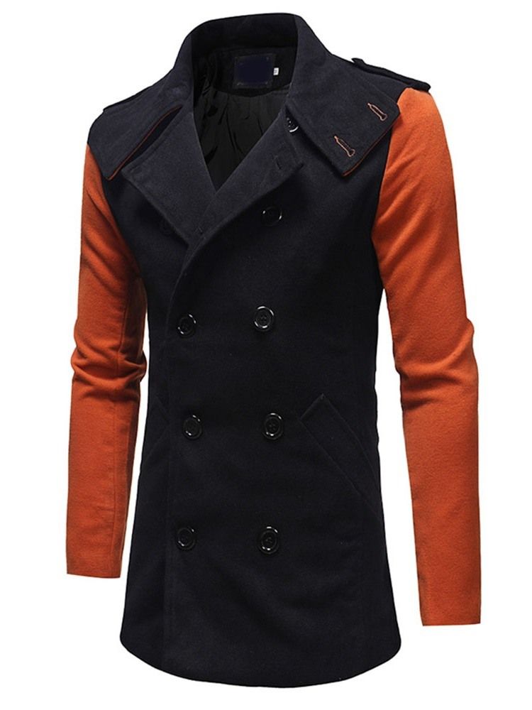 Mid-length Lapel Patchwork Slim Winter Coat For Menn