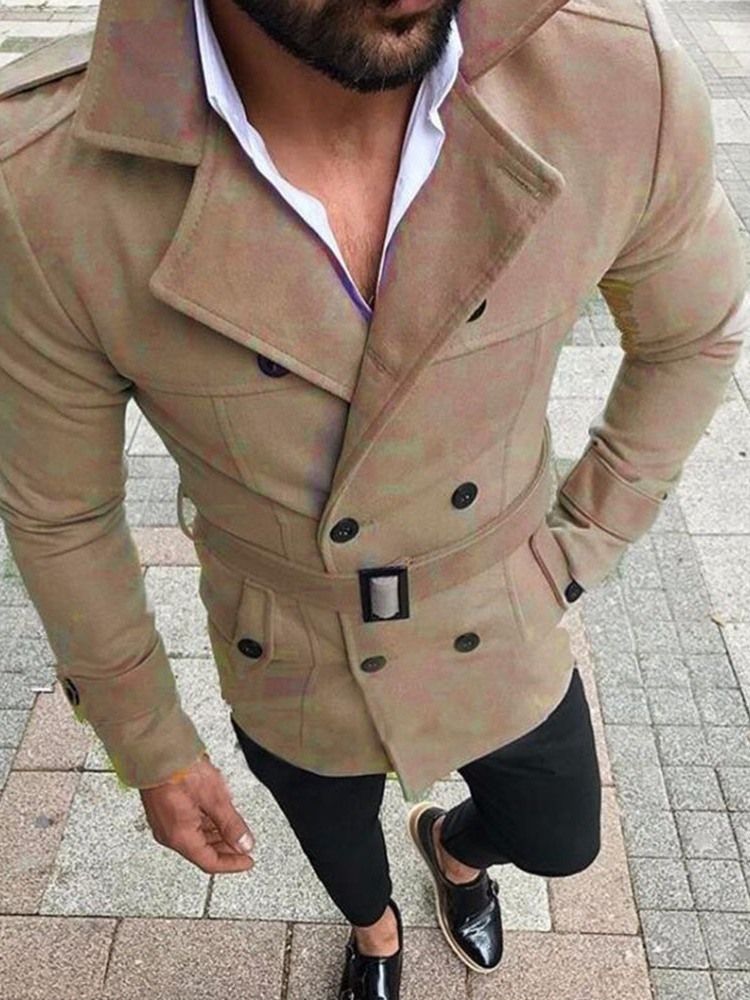 Midt-lengde-knapp Vanlig Dobbeltbrystet Trenchcoat For Menn