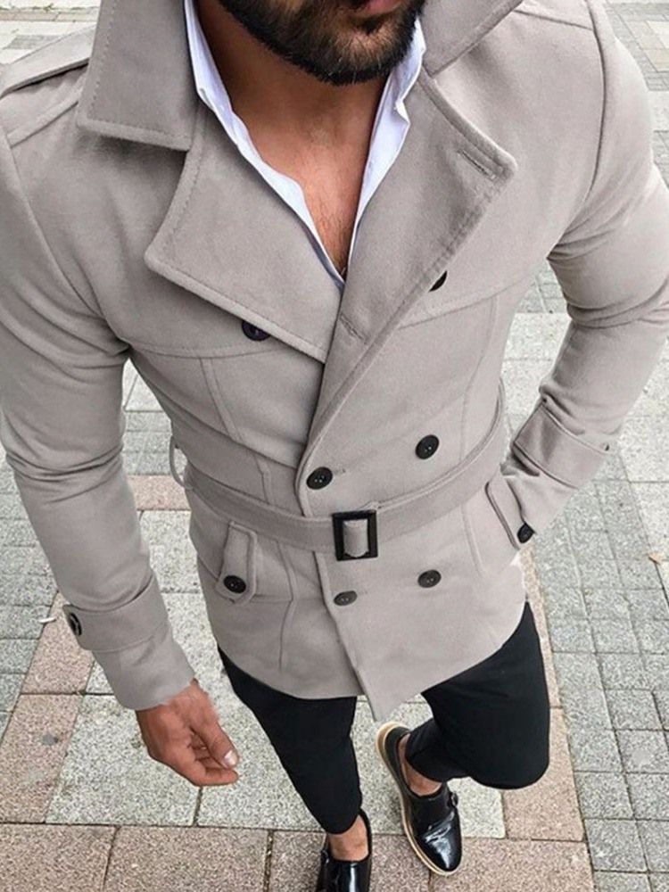 Midt-lengde-knapp Vanlig Dobbeltbrystet Trenchcoat For Menn