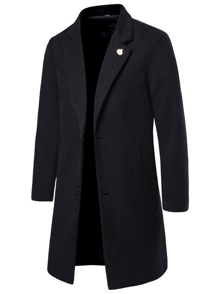 Notched Lapel Mid-length Plain Herre Winter Coat