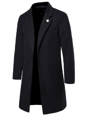 Notched Lapel Mid-length Plain Herre Winter Coat