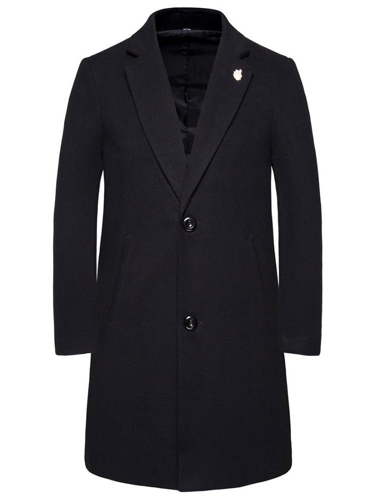 Notched Lapel Mid-length Plain Herre Winter Coat