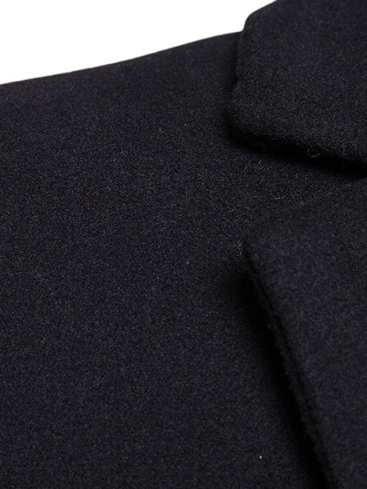 Notched Lapel Mid-length Plain Herre Winter Coat