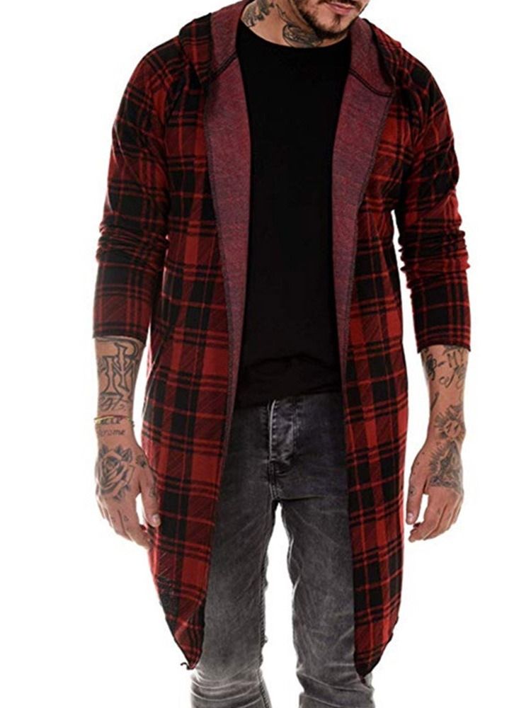 Plaid Mid-length Single Wrapped Trench Coat For Menn