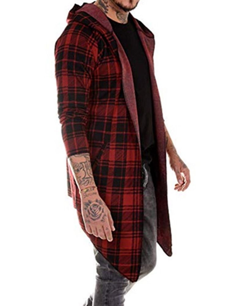 Plaid Mid-length Single Wrapped Trench Coat For Menn