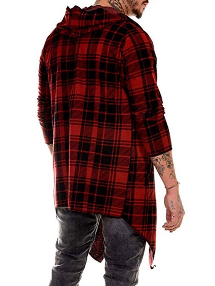 Plaid Mid-length Single Wrapped Trench Coat For Menn