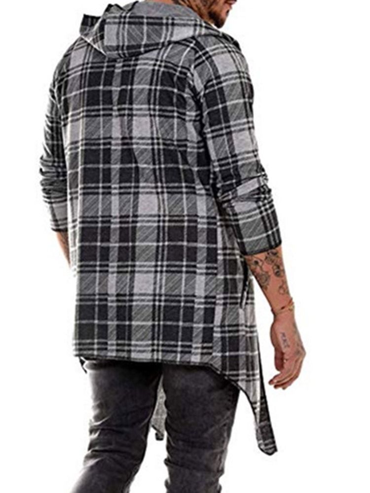 Plaid Mid-length Single Wrapped Trench Coat For Menn