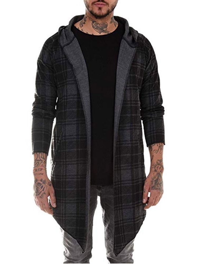 Plaid Mid-length Single Wrapped Trench Coat For Menn