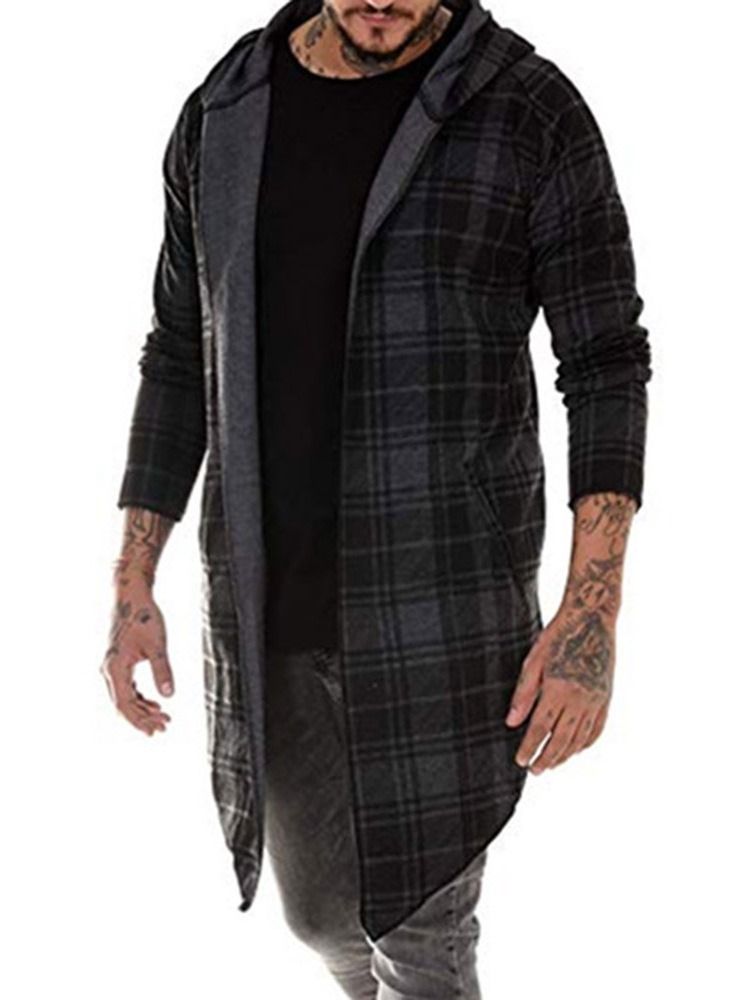 Plaid Mid-length Single Wrapped Trench Coat For Menn