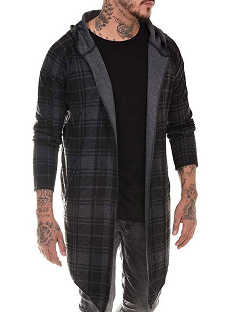 Plaid Mid-length Single Wrapped Trench Coat For Menn