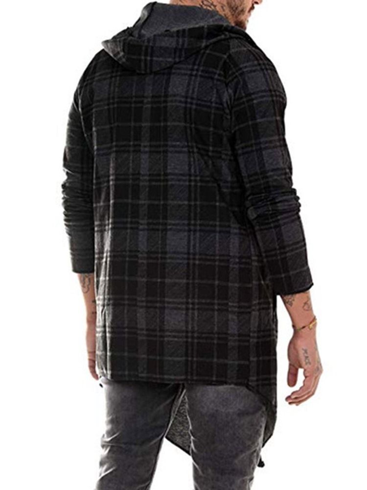 Plaid Mid-length Single Wrapped Trench Coat For Menn