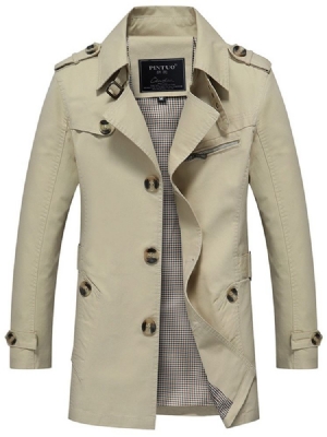 Plain Button Slim Mid-length Mens Casual Trench Coat