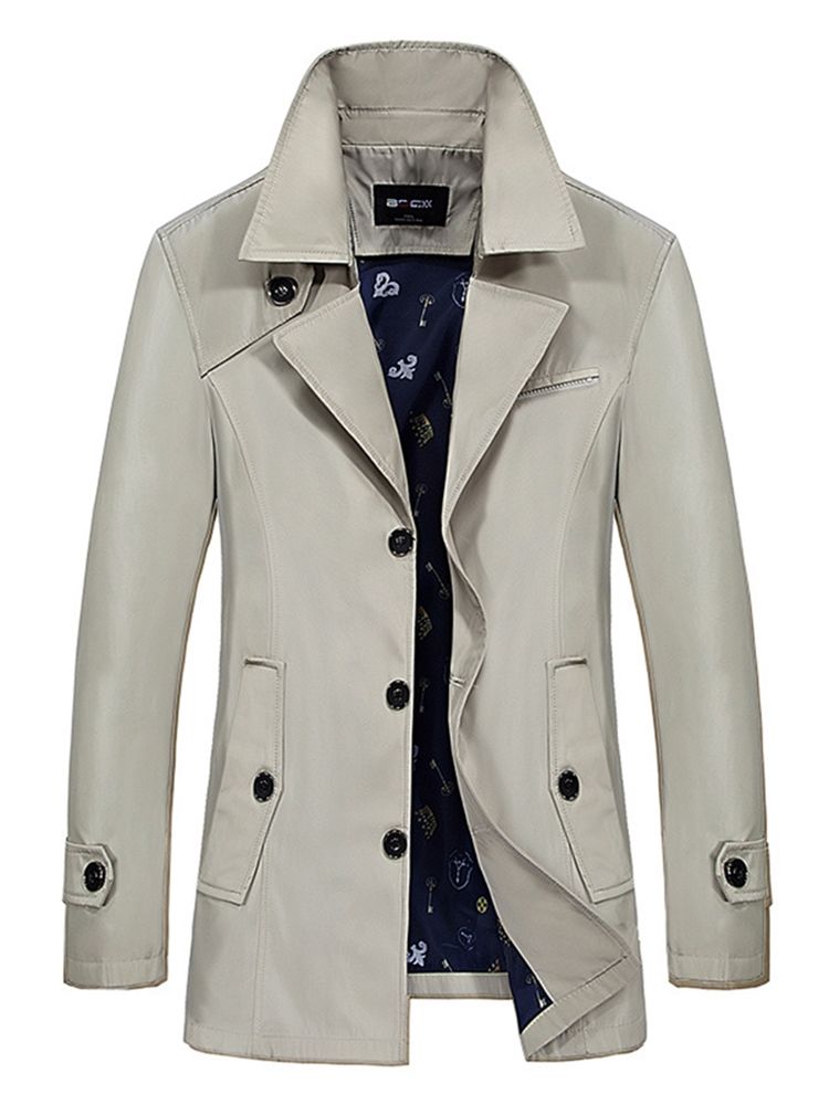 Plain Lapel Mid-length Vogue Trench Coat For Menn