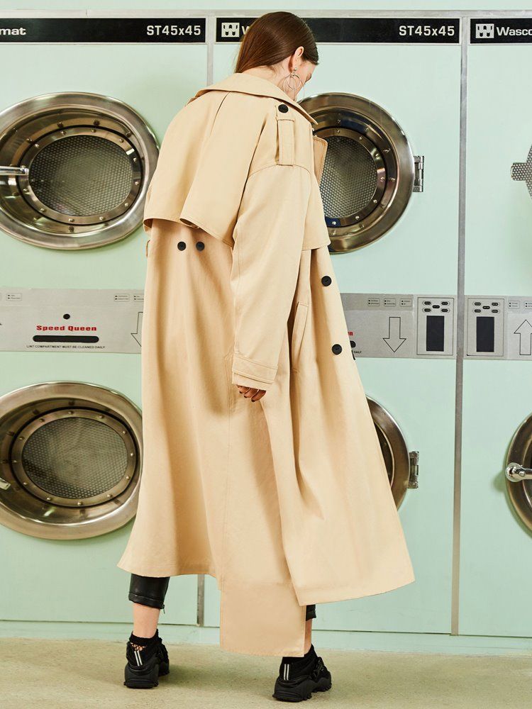 Trenchcoat Med Dobbel Bryst Epaulet For Kvinner