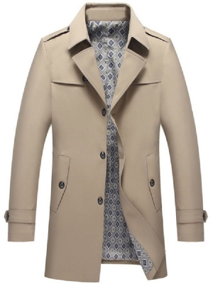 Vanlig Lapel Midtlengde Fall Casual Menns Trenchcoat